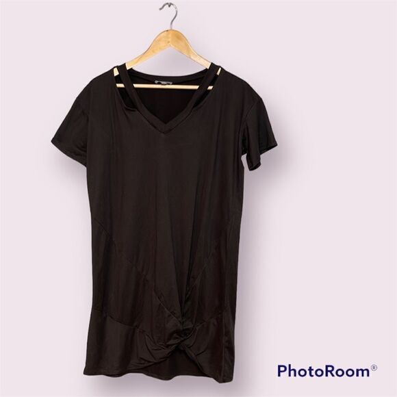 WHITE BIRCH Tied Hem Cut-Out T-Shirt Dress - Picture 1 of 11